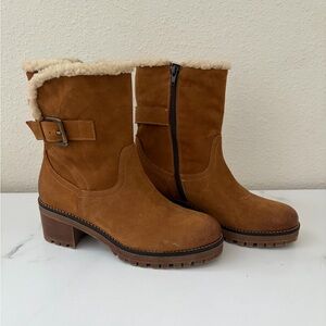 Coach and Four Tan Leather Shearling Lined Lug Heel Booties
